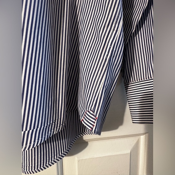ALEX CANNON Blue White Stripe LG Button Down Contrast Cuffs Elbow Patches Cotton - Picture 8 of 16